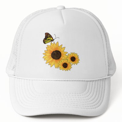 Butterfly and Sunflowers Hat by carrollgraphix
