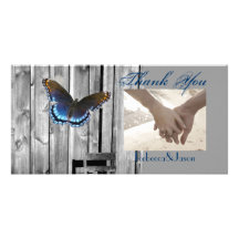 butterfly barnwood western country wedding photo greeting card