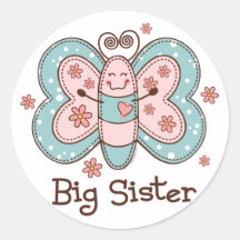 Butterfly Big Sister Round Stickers