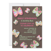 Butterfly Birthday Party Invitation Pink & Brown