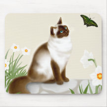 Butterfly Cat in Daffodil Garden Mousepad