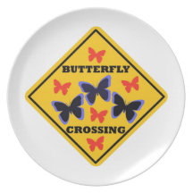 Butterfly Crossing Street Sign Dinner Plates