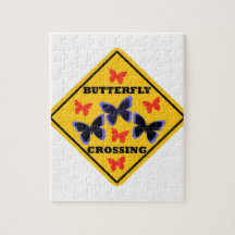 Butterfly Crossing Street Sign Jigsaw Puzzle