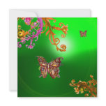 BUTTERFLY EMERALD GREEN, bright pink yellow brown Invitation