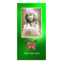 BUTTERFLY EMERALD ,red green Personalized Photo Card