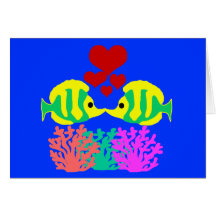 Butterfly Fish kissing over the coral blank card