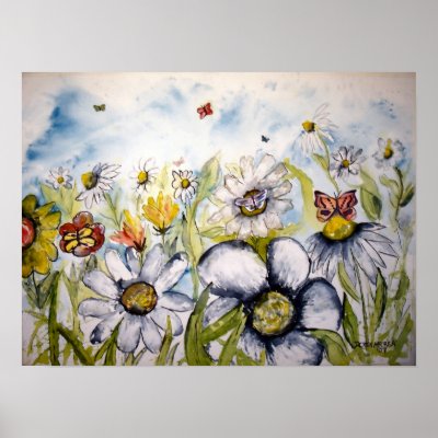 butterfly flowers painting poster print by derekmccrea