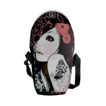 Butterfly Girl Floral Swirls Messenger Bag