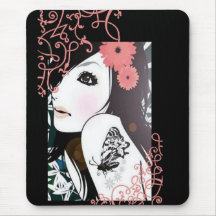 Butterfly Girl Floral Swirls Mouse Pad