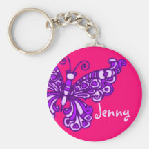 Butterfly girls purple pink name keychain
