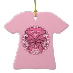 Butterfly Heart Ribbon - Breast Cancer Christmas Ornaments