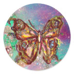 BUTTERFLY IN GOLD SPARKLES ROUND STICKERS