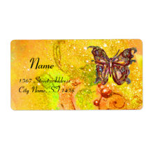 BUTTERFLY IN GOLD SPARKLES , yellow red green Labels
