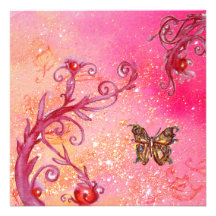 BUTTERFLY IN PINK SPARKLES 2 Elegant Wedding Party Custom Announcement
