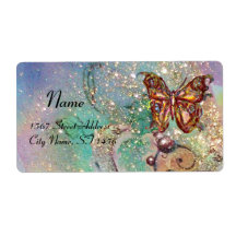 BUTTERFLY IN SPARKLES , blue green Shipping Labels