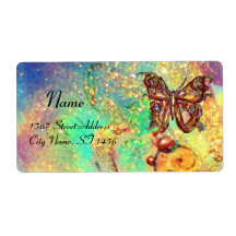 BUTTERFLY IN SPARKLES , blue yellow red green Shipping Label