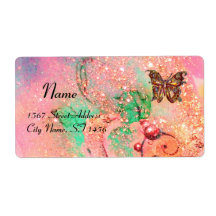 BUTTERFLY IN SPARKLES , pink green Personalised Shipping Labels