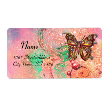 BUTTERFLY IN SPARKLES , pink green Shipping Label