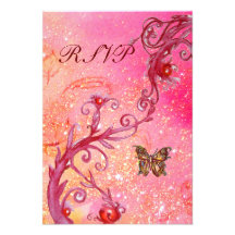 BUTTERFLY IN  SPARKLES RSVP, Elegant Wedding Party Personalized Invite