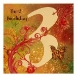 BUTTERFLY IN SPARKLES Third Birthday Party gold Invites
