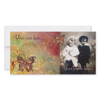 BUTTERFLY IN SPARKLES,yellow,red brown Customized Photo Card by bulgan_lumini