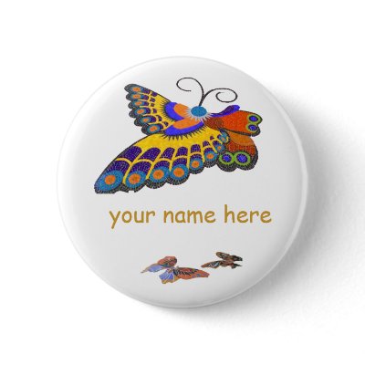 Butterfly name badge pinback button by Rebecca_Reeder