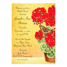 Butterfly on Geranium Flowers Bridal Shower Invite
