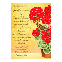 Butterfly on Geranium Flowers Wedding Invitations