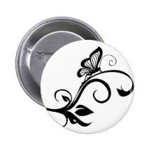 Butterfly On Leafy Vine Pinback Button