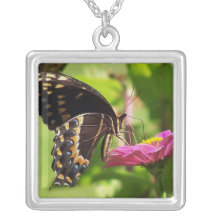 Butterfly on pink flower necklace