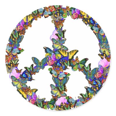 Butterfly Peace Symbol Round Stickers by orsobear