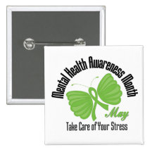 Butterfly Ribbon Mental Health Awareness Month Pinback Buttons
