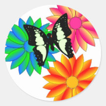 Butterfly  &Spring Flowers Round Sticker