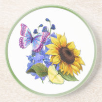 Butterfly Sunflower Garden Beverage Coasters