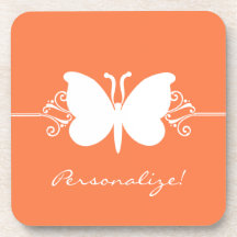 Butterfly Swirls Coaster Set, Orange