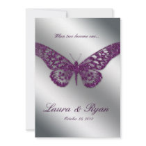 Butterfly Wedding Invite Sparkle Purple Silver