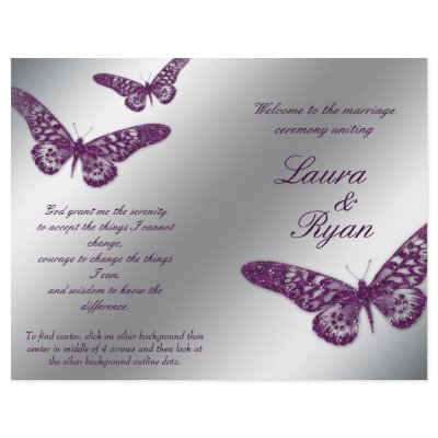 Butterfly Wedding Program Flyer Silver Purple Spar by WeddingShop88