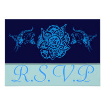 Butterfly with Flower(Henna)(Blue) Personalized Invitation