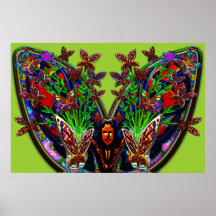 Butterfly Woman Flowers Vase Set Clear Background Posters