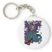 Butterfly Woman in Paisley Circled by Butterflies Key Chain