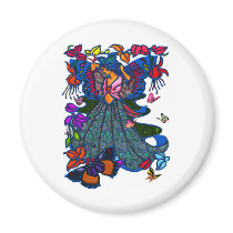 Butterfly Woman in Paisley Circled by Butterflies Fridge Magnets