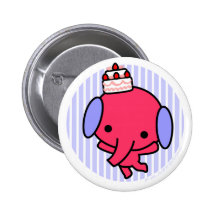 Button - Cake Elephant - Blue Stripes
