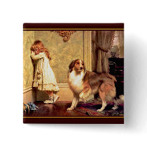 Button: Girl with Pet Sheltie