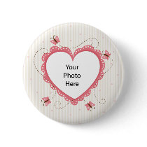 Button: Pink lace heart photo frame