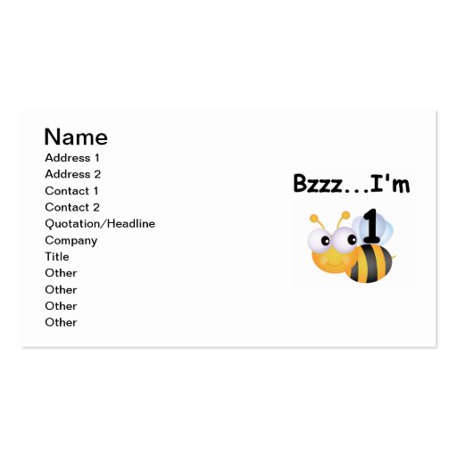 Buzz Bumblebee 1st Birthday T-shirts and Gifts Business Cards