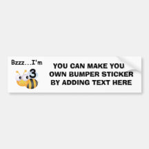Buzz Bumblebee 3rd Birthday T-shirts and Gifts Bumper Stickers