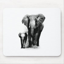 BW Elephant & Baby Elephant Mousepads