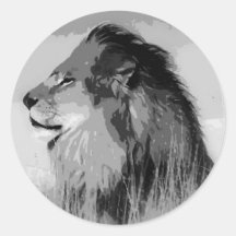 BW Lion Round Stickers