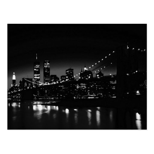 BW New York City at Night - New York City Skyline Postcard