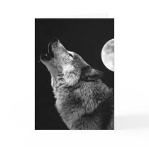 BW Wolf Howling at Moon